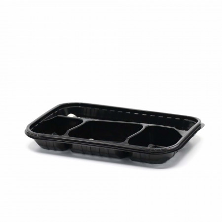 Caserolă Meniu cu capac Termosudabila PP, cu 4 compartimente, 305x205x45 mm, neagră - Img 2