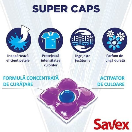 Detergent de rufe capsule Savex Premium Caps Color, curatare puternica, 64 capsule - Img 2