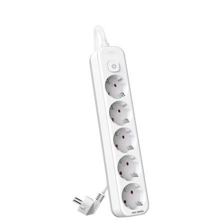 Prelungitor Deli 5 prize, intrerupator, protectie, 5 m, max 3680W, Alb