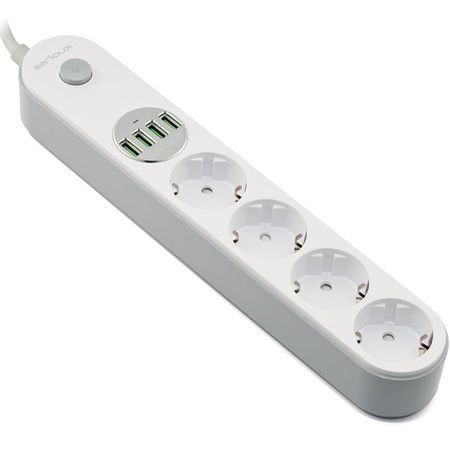 Prelungitor Serioux SRXP-PS44W, 4 prize, 4xUSB, 5V-3.4A, intrerupator, protectie, 2m, Alb