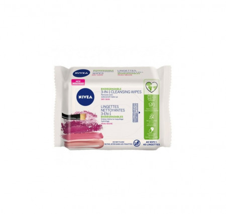 Servetele demachiante biodegradabile Nivea 3in1 pentru ten uscat si sensibil, 40buc