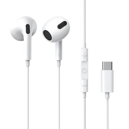 Casti audio cu microfon Baseus, Encok C17, In-ear, USB Type-C, Buton on/off, alb