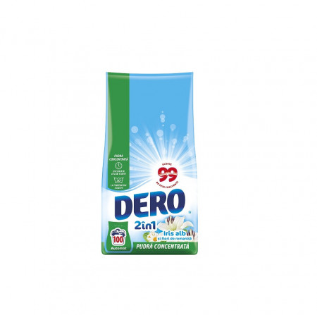 Detergent automat pudra Dero 2 in 1 Iris Alb si Flori de Romanita, 7.5kg, 100 spalari