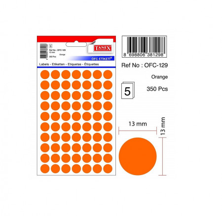 Etichete autoadezive color, D13 mm, 350 buc/set, Tanex , diverse culori