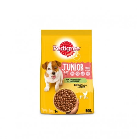Hrana uscata pentru caini Pedigree Junior talie medie, Pui & Orez, 500 g