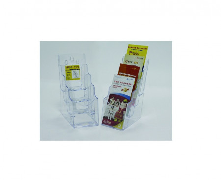 Display plastic pentru brosuri, de birou/perete, 4 x 1/3A4, KEJEA - transparent