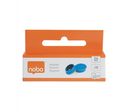 Magneti pentru table NOBO, diametru 24 mm, sustin 4 coli, 10 buc/set, albastru