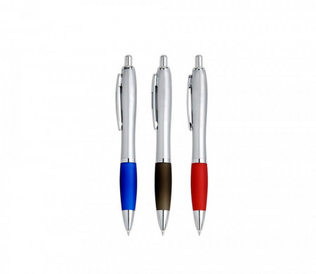 Pix plastic cu mecanism, corp argintiu cu grip si mina tip parker ideal inscriptionat firme
