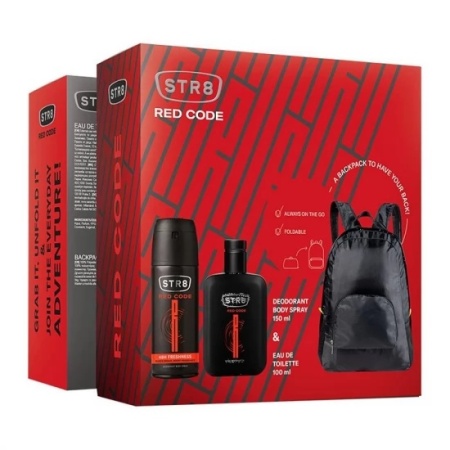 Set Cadou STR8 Red Code, Barbati, Apa de Toaleta 100 ml, Deo Spray 150 ml si Rucsac cadou
