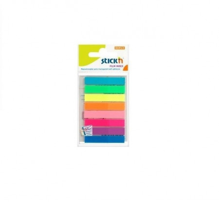Stick index plastic transparent color 45 x 8 mm, 8 x 20 file/set, Stick"n - 8 culori neon