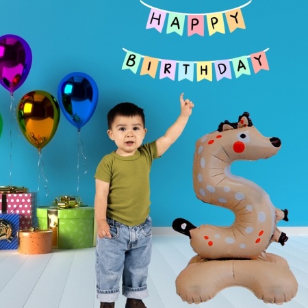 Balon de petrecere din folie, In forma de animalut, Cifra 5 Vulpe 57 cm, Cu pozitionare pe podea - Img 3