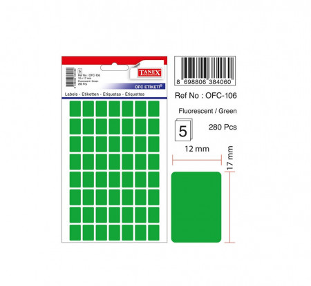 Etichete autoadezive color, 12 x 17 mm, 280 buc/set, Tanex - verde fluorescent