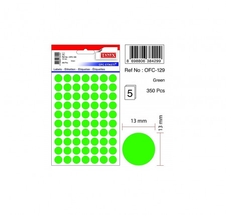 Etichete autoadezive color, D13 mm, 350 buc/set, Tanex verde