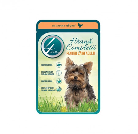 Hrana completa pentru caine junior, pui in sos, 4DOG, plic 100g