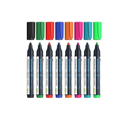 Marker SCHNEIDER Maxx 290, pentru tabla de scris+flipchart, varf rotund 2-3mm, 8 cul/set