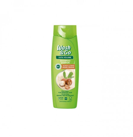 Sampon Wash&Go cu unt de shea pentru par deteriorat, 360ml