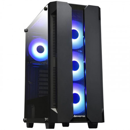 Carcasa PC Gaming Chieftec Hunter Middle Tower, ATX + 4 coolere Led RGB + Telecomanda