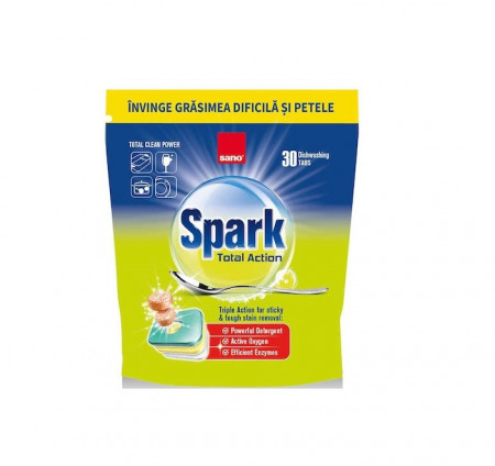 Detergent tablete pentru masina de spalat vase Sano Spark Total Action, 30 spalari