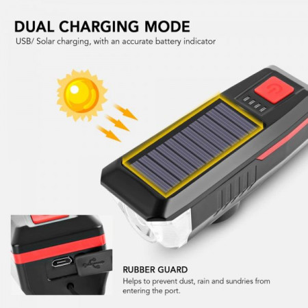 Lanterna Bicicleta, Claxon, Incarcare Solara si micro Usb - Img 4