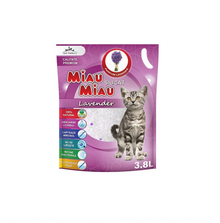 Asternut igienic pentru Pisici MIAU MIAU Lavanda Silicat, 3.8L
