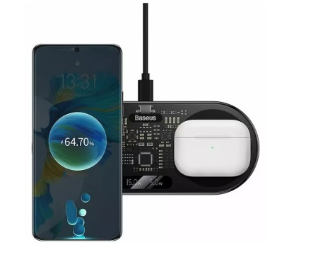 Incarcator wireless Baseus Digital LED Display Dual Qi, 20W