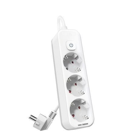 Prelungitor Deli 3 prize, intrerupator, protectie, 5 m, max 3680W, Alb