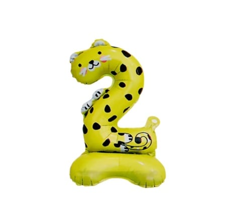 Balon de petrecere din folie, In forma de animalut, Cifra doi Leopard 55 cm, Cu pozitionare pe podea