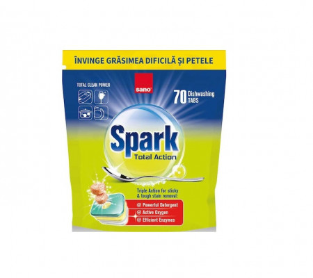Detergent tablete pentru masina de spalat vase Sano Spark Total Action, 70 spalari