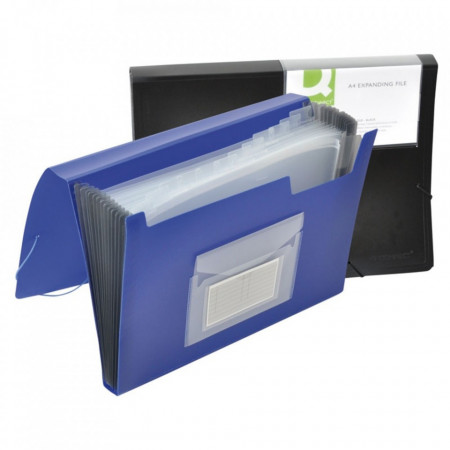 Mapa cu burduf A4, 13 compartimente, separatoare color, inchidere cu elastic, Q-Connect - albastru