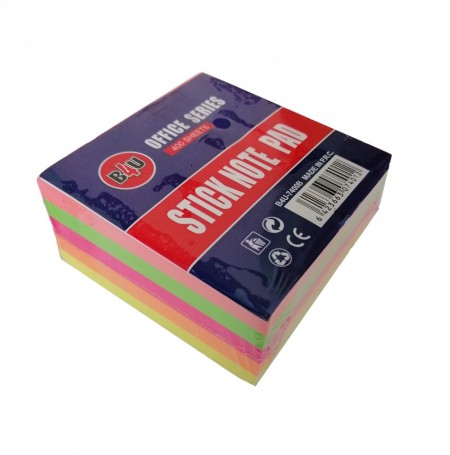 Notes adeziv 75x75 mm, 400 file, 5 culori neon B4U