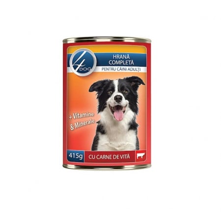 Conserva cu Carne de Vita pentru Caini 4DOG, 415g