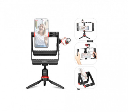 Kit profesional multifunctional vlogging BOYA , microfon condensator, mini tripod + Holder pentru Smartphone