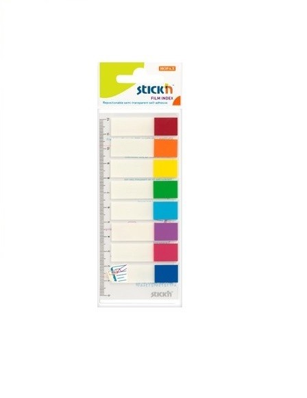 Stick index plastic transparent color 45 x 12 mm, 8 x 15 file/set, Stick"n - 8 culori