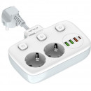 Priza multipla Serioux PS24W, 2 prize, 6xUSB, PD Type-C , QC3.0, intrerupator, protectie supratensiune