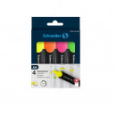 Textmarker SCHNEIDER Job, varf lat, 4 culori/set