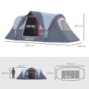 Cort de Camping pentru 4 Persoane Impermeabil Stâlpi din Fibră de Sticlă, 455 x 230 x 180 cm m, Gri - Img 3