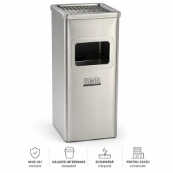 Coș inox cu scrumieră si galeata interioara, 35 L