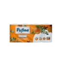 Hartie igienica 4 straturi Pufina, parfum de portocale, set 8 role, 140 foi