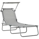 Seslong pliabil cu parasolar, 187x58x36 cm, Gri - Img 7