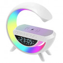 Boxa Multifunctionala 4 in 1, Lampa Smart LED RGB, Incarcator Wireless 15W, Sincronizare muzicala, 5W, Bluetooth, USB, FM Radio, MicroSD, AUX, Afisaj Ceas Digital, Alarma - Img 1
