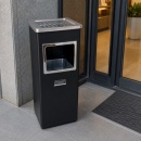 Coș metalic cu scrumieră pentru interior, finisaj vopsit negru, 35 L