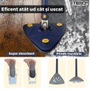 Mop cu Cap Triunghiular Teno®, rotire 360 grade, telescopic, curatare usoara, 127 cm - Img 4
