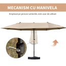 Umbrela dubla de Gradina 460x270cm Deschidere cu Manivela, Baza Transversala si Balast, Otel si Poliester Kaki - Img 4