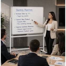 Whiteboard magnetic B4U rotativ cu 2 fete, rama aluminiu si suport mobil 90 x120 cm - Img 3