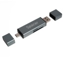 Card reader extern SPACER, 4 in 1, interfata USB 2.0, USB Type C, aluminiu