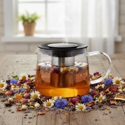 Ceainic cu Infuzor, din sticla si inox, 1L - Img 3