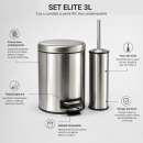 Set coș de gunoi Elite premium 3L inox cu pedală si perie WC, antiamprenta - Img 2