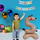 Balon de petrecere din folie, In forma de animalut, Cifra 5 Vulpe 57 cm, Cu pozitionare pe podea - Img 3