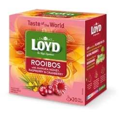 LOYD Ceai de Fructe Rooibos cu Miere de Manuka cu Aromă de Zmeură și Merișor 20x2g