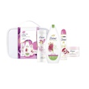 Set cadou Dove: Gel de dus Dove Glowing, 225 ml + deodorant Dove Pomegranate, 150 ml + lotiune de corp Dove Glowing Care, 250 ml + Scrub Dove Pomegranate 225ml + geanta cadou
